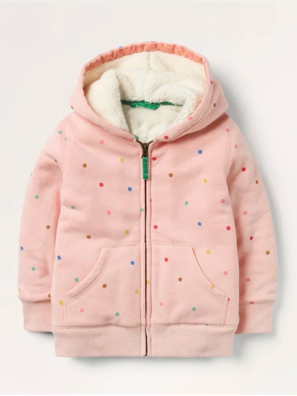 Boden Pink Polka Dot Sherpa-Lined Hoodie for Kids